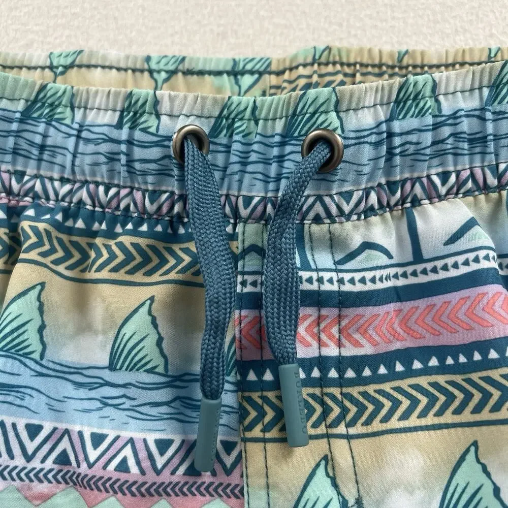Burlebo Boy Palms and Fins Blue Tropical Print Youth Swim Trucks XL 14 - 16
